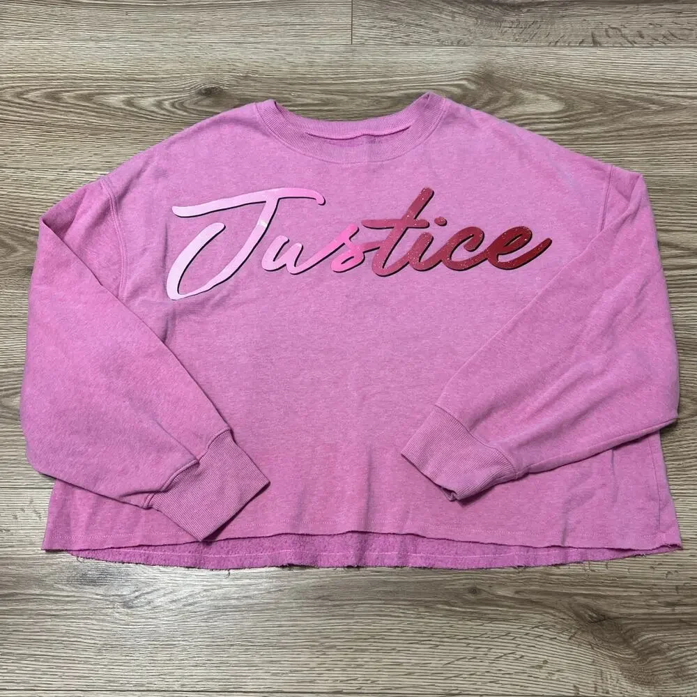 Justice Youth Girl’ Pink Logo Cropped Pullover Sweatshirt Size XL 16/18 (A46)